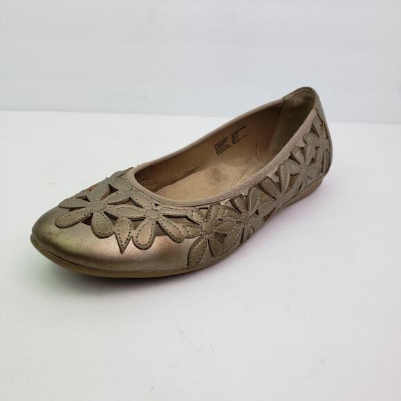 Earth Spirit Womens Size 10 Tan Gold Floral Design Slip On Ballet Flats Shoes - Picture 2 of 12